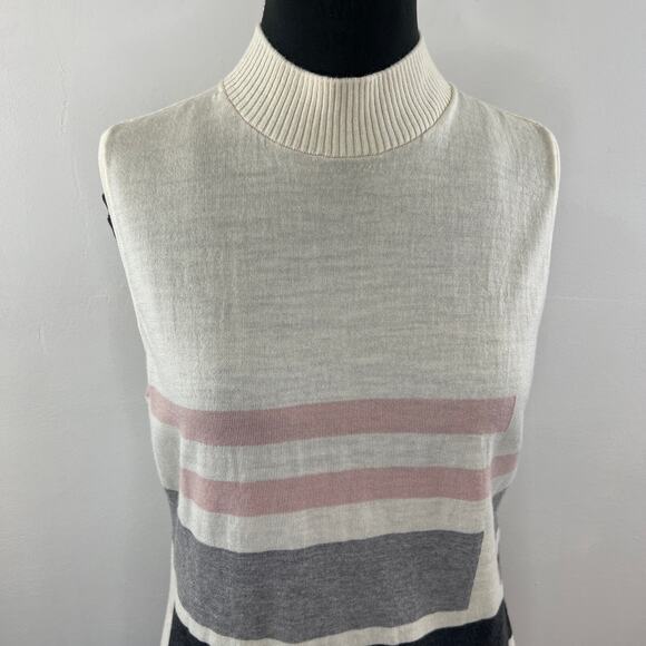 St. John Ivory Pink Striped Mock Neck Sleeveless Knit Top Sweater Colorblock M - Picture 2 of 7